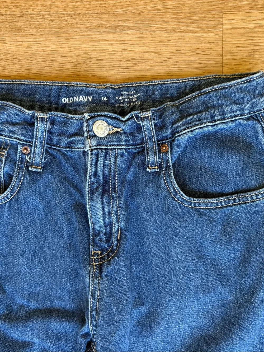 Old Navy Girls High Rise Super Baggy Wide-Leg Denim Jeans in Medium Blue Size 14